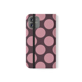 iPhone 12 Mini veganistisch leren portemonnee-hoesje - Pink Plum Polka Dot-design