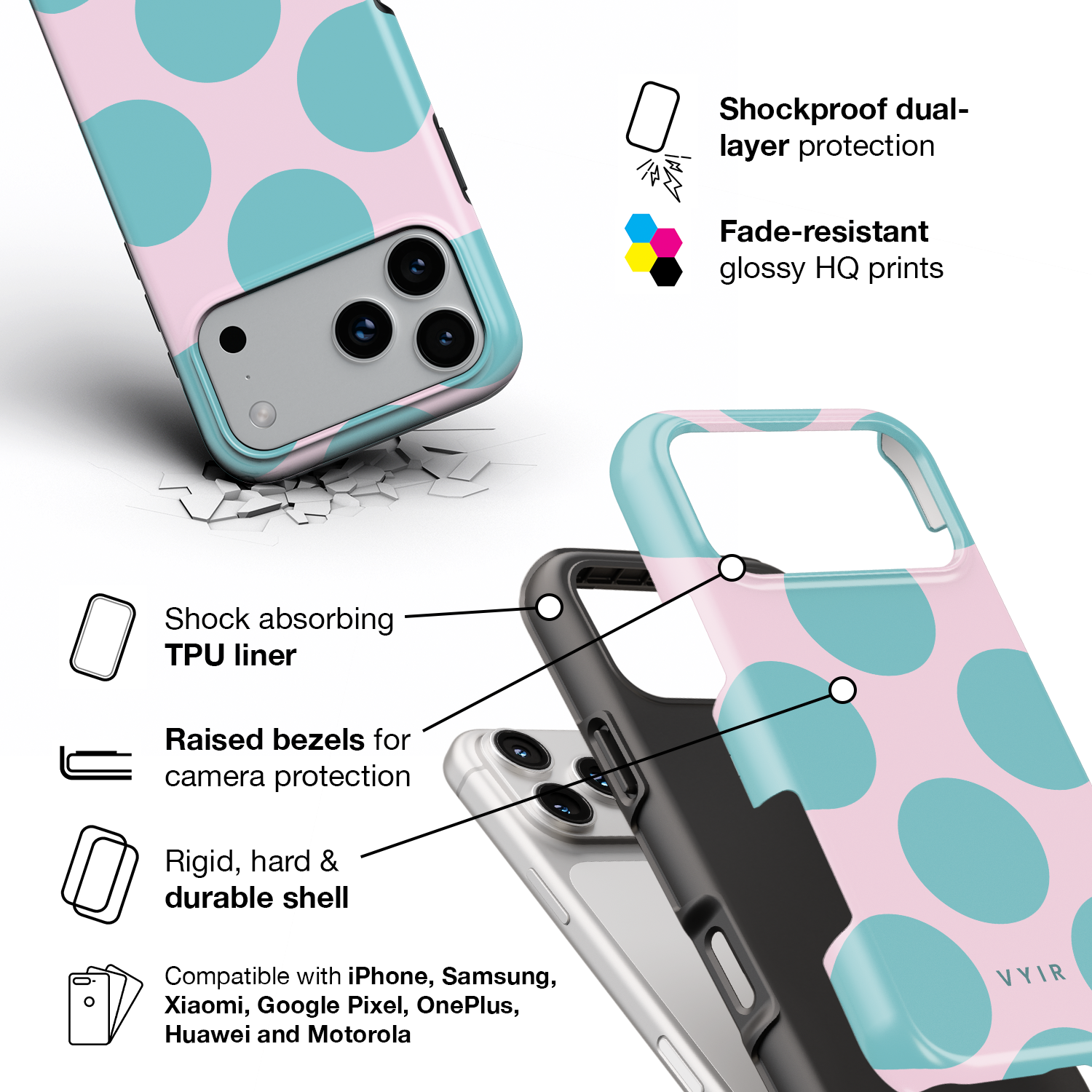 Big Polka Dots, Cotton Candy - Shockproof iPhone Case - VYIR