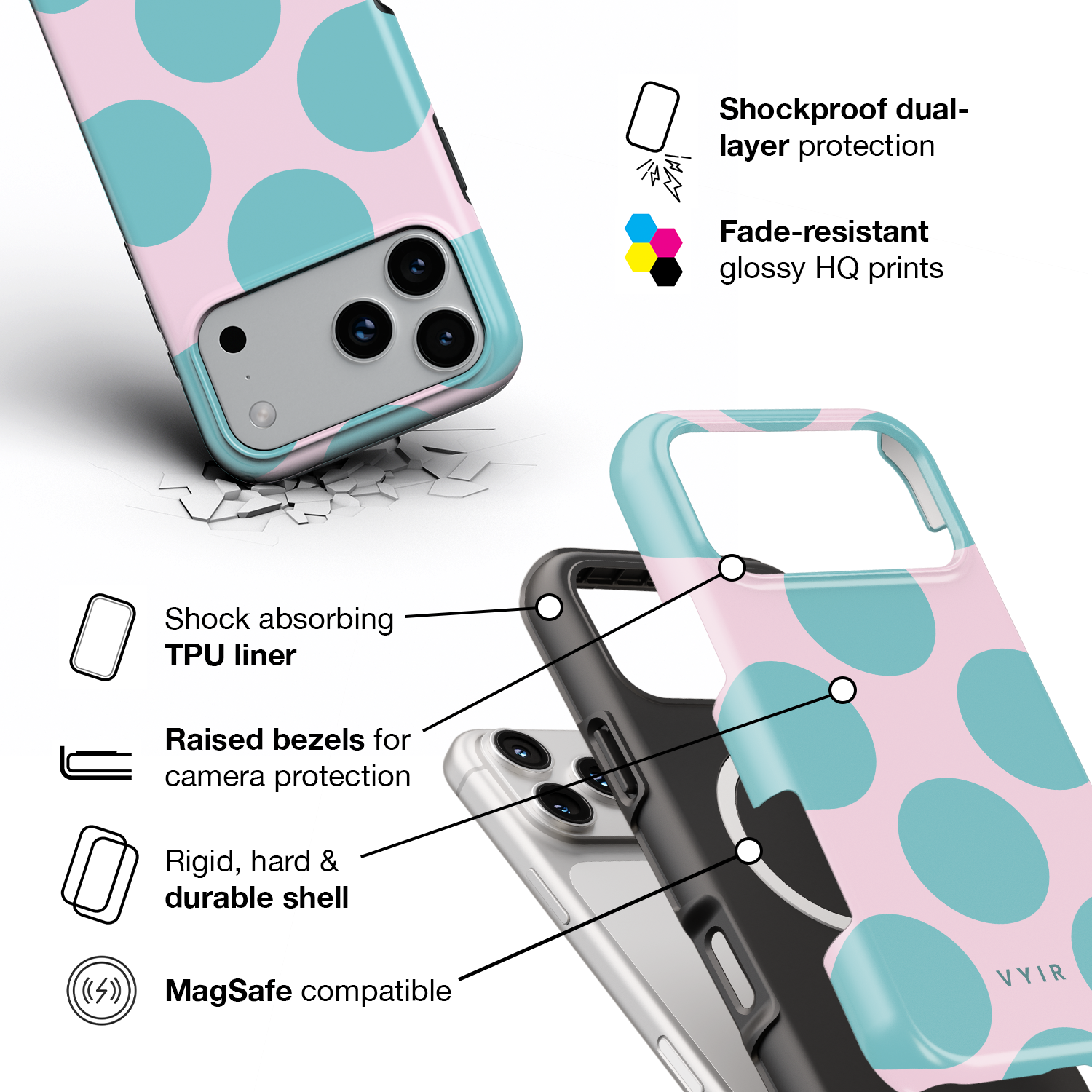Big Polka Dots, Cotton Candy - Shockproof MagSafe iPhone Case - VYIR