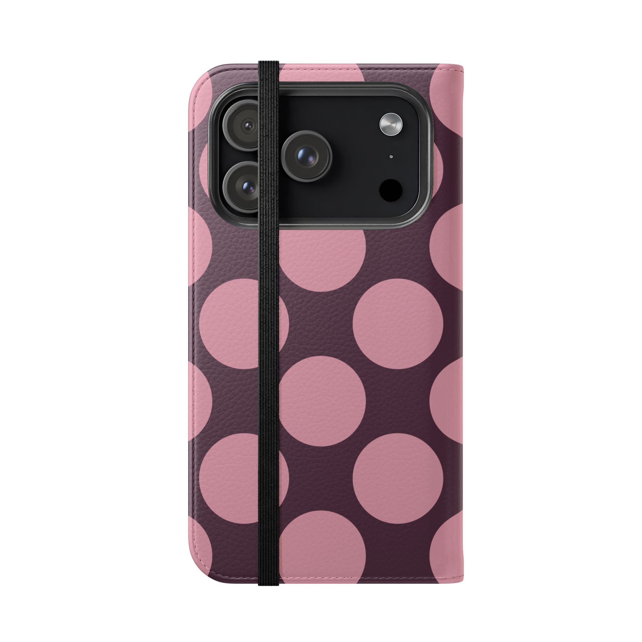 iPhone 17 Pro Vegan Leather Wallet Case – Pink Plum Polka Dot Design - VYIR