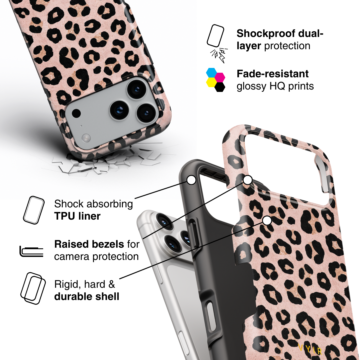 Luxe Leopard Rose Gold - Shockproof Phone Case - VYIR