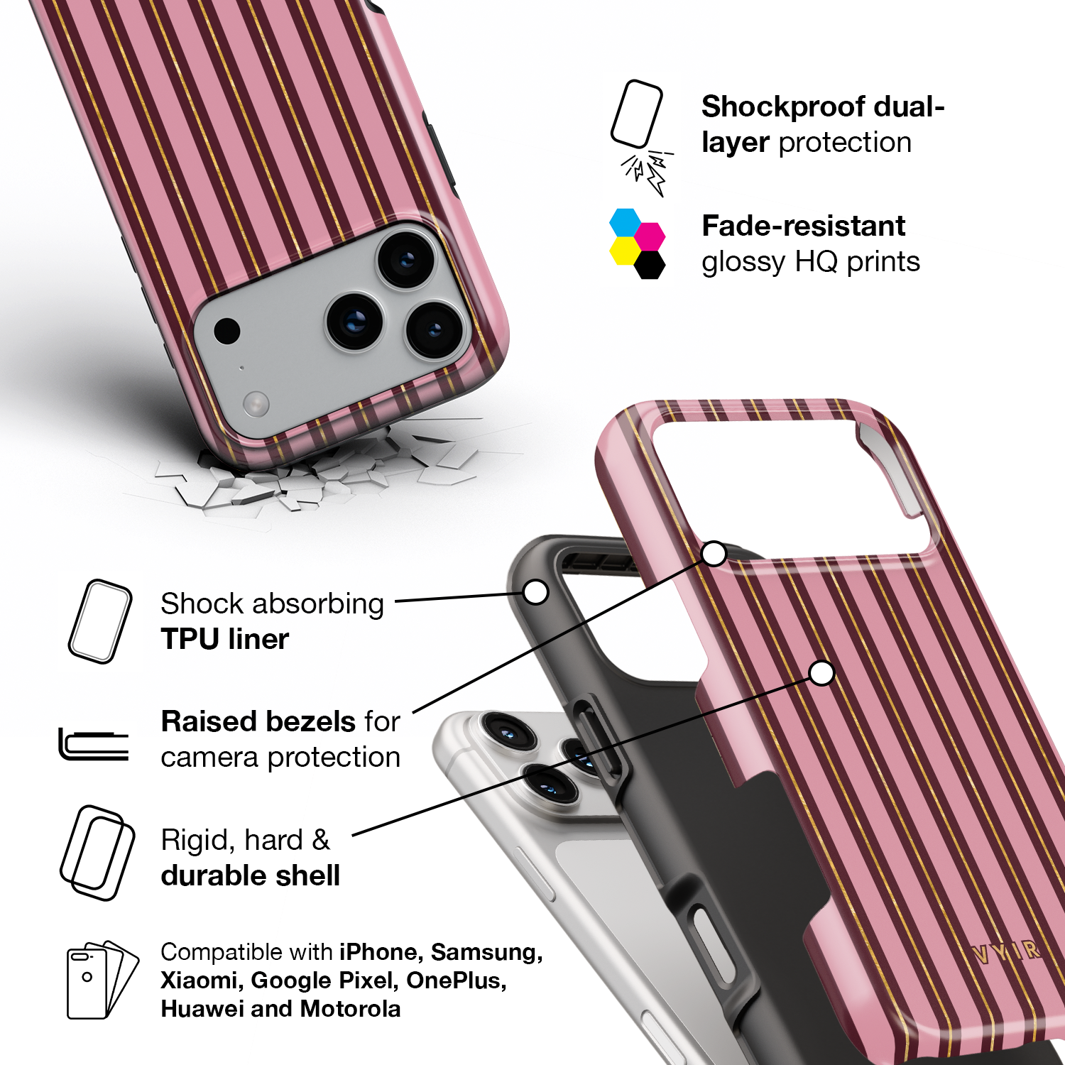 VYIR Signature Golden Lines, Pink - Shockproof Phone Case - VYIR