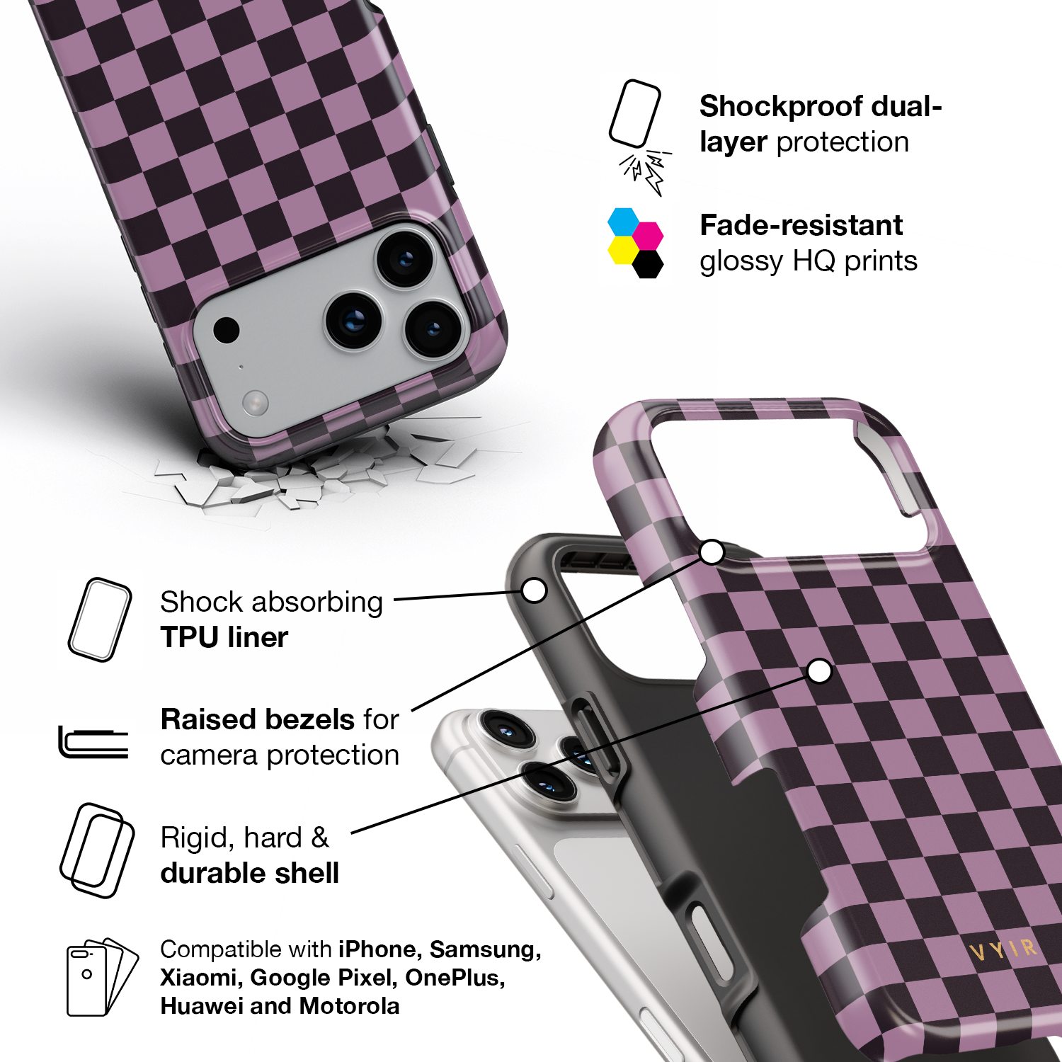 Tiny Checker, Plum - Shockproof Phone Case - VYIR