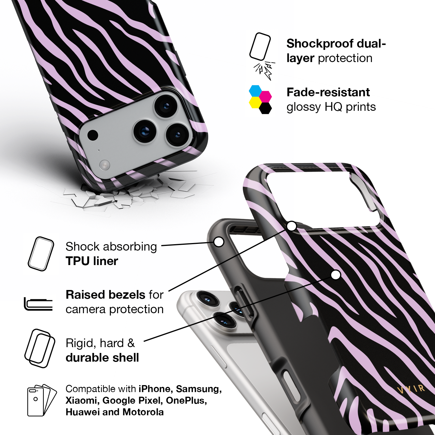 Zebra Luxe, Light Purple - Shockproof Phone Case - VYIR