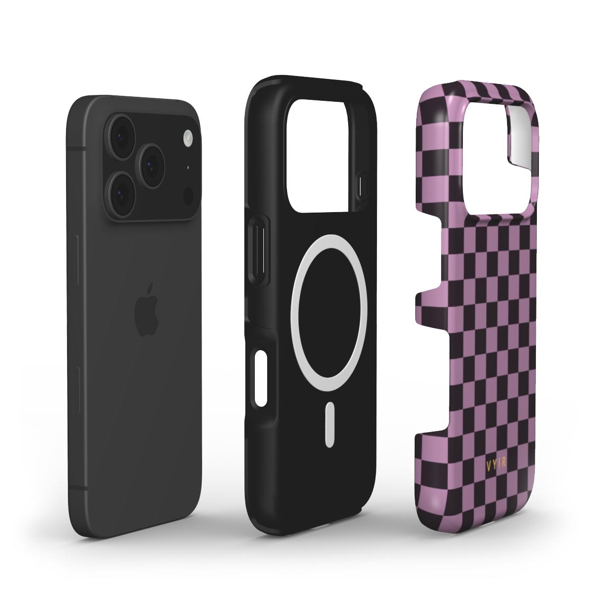 Tiny Checker, Plum - Shockproof MagSafe iPhone Case - VYIR